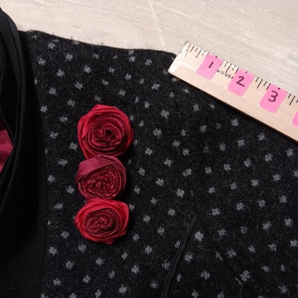 Icelandic design Wool Cardigan MEDIUM Gray Sweater Silk Neck Polka-dot jacket - Picture 9 of 16